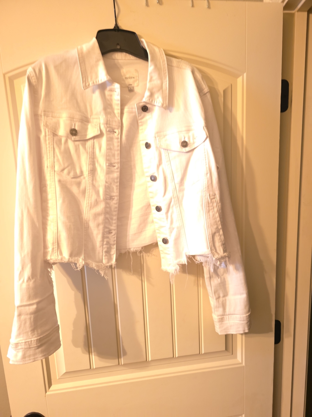 Cropped White Distressed Denim Jacket - Women